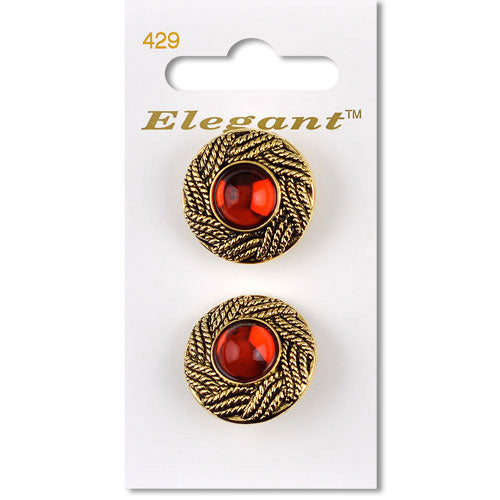 25mm Button Gold Surround - Red Ruby Effect Incased In Gold Surround