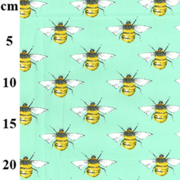 Poplin Cotton Print - Bees on Mint Green - Designed by "Rose & Hubble" - 112cm/44"