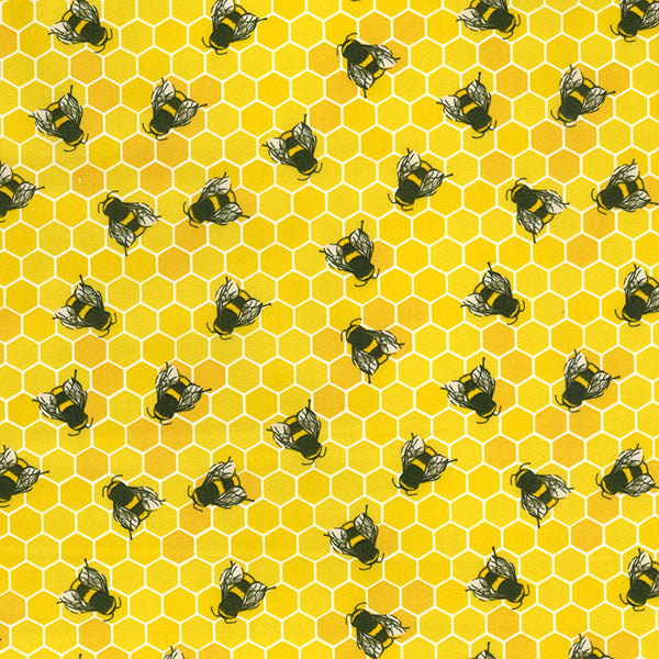 Poplin Cotton Print - Bees on Yellow Hives - Designed by "Rose & Hubble" - 112cm/44"