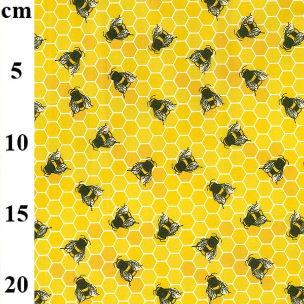 Poplin Cotton Print - Bees on Yellow Hives - Designed by "Rose & Hubble" - 112cm/44"