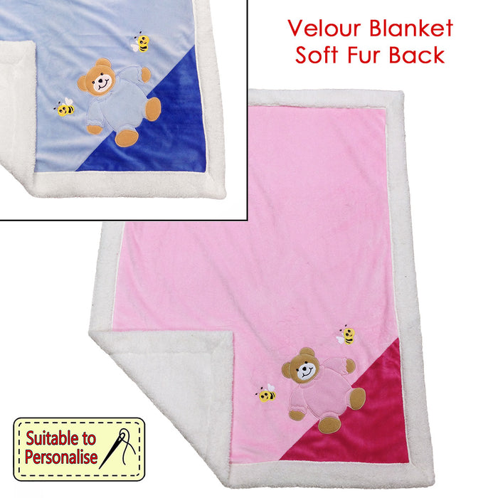Bear Velour Twin Layer Blanket - Pink
