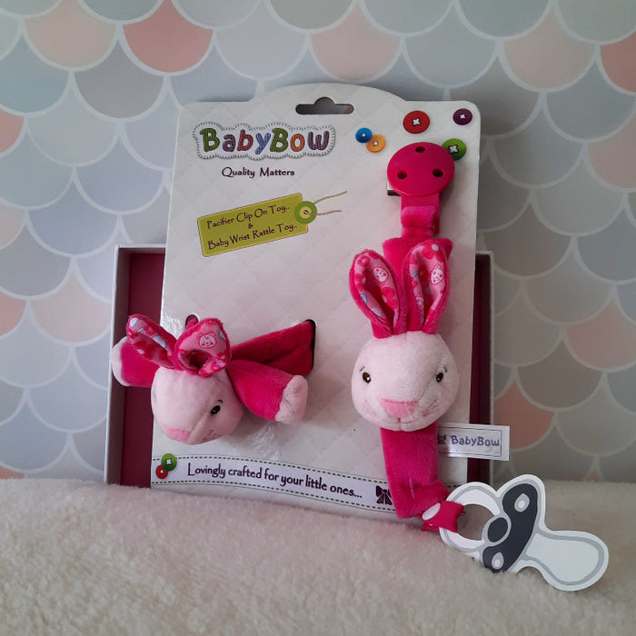 Soft Bunny Soother Clip & Wrist Rattle