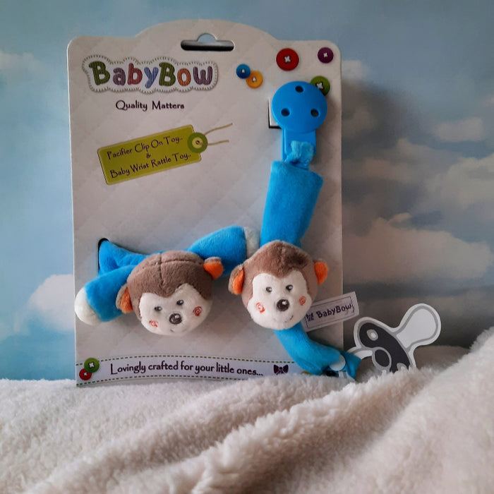 Soft Monkey Soother Clip & Wrist Rattle