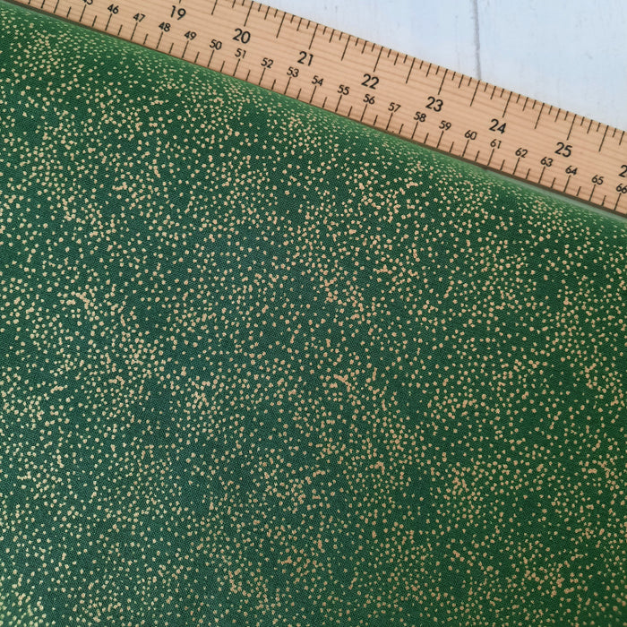 Cotton Poplin Blender Metallic Foil 110cm - Silver dust dots on Green