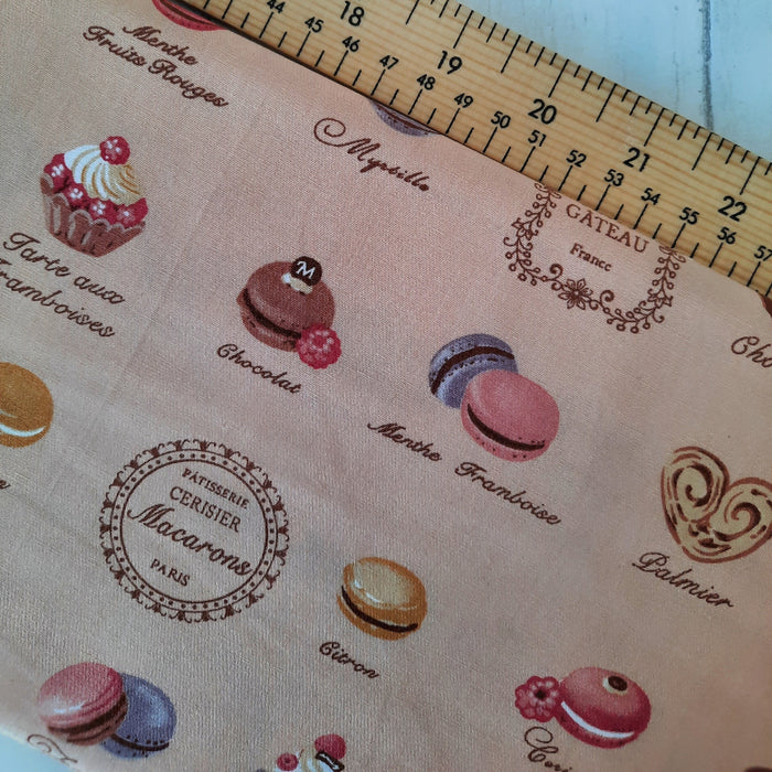 Cotton Poplin Print 112cm - Macaron pastries on Tan Rose & Hubble