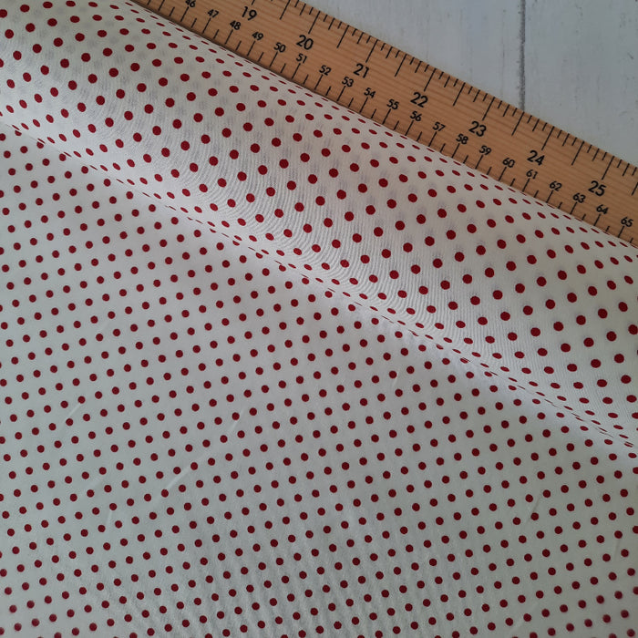 Cotton Poplin Print 112cm -  Ivory with small Red polka dots