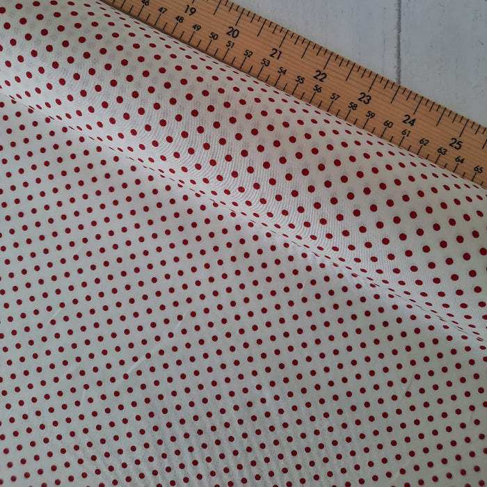 Cotton Poplin Print 112cm - Ivory with small Red polka dots