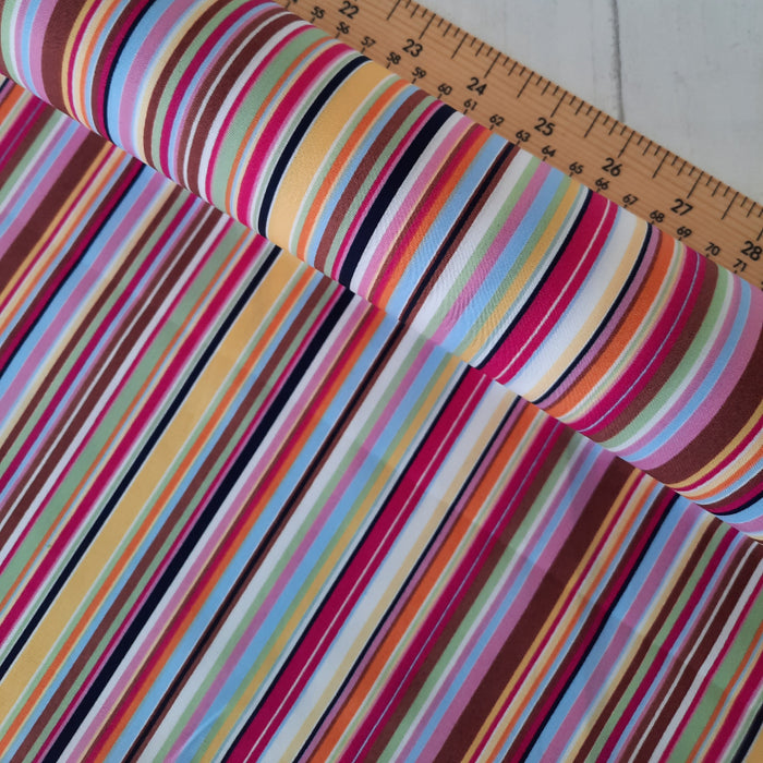 Cotton Poplin Print 112cm - Bright Pink Mix stripes  Rose & Hubble