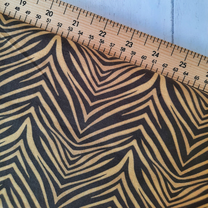 Cotton Poplin Print 112cm - Black Zebra Stripes on Tan Rose & Hubble