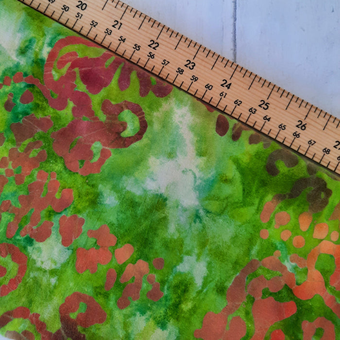 Cotton Poplin Print 150cm - Abstract Burnt Orange on Green Batik
