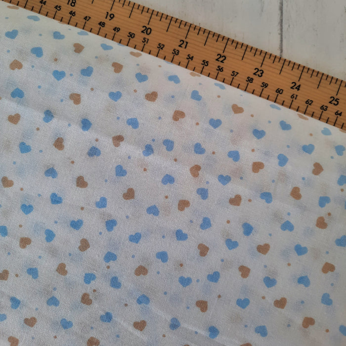 Cotton Craft 150cm - Petal Heart Baby Blue/Tan on White
