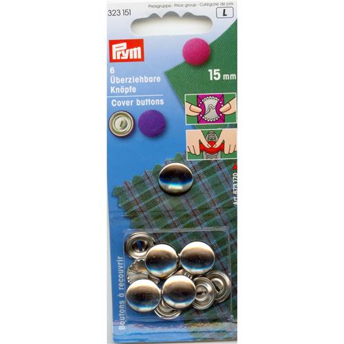 Prym - Cover Buttons x6 - Metal 15mm 323 151