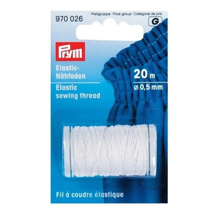 Prym - Elastic Carded Sewing Thread - 0.5mm 20m 970 026 - White
