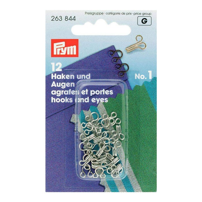 Prym - Hooks & Eyes x12- No 1 Silver - 263 844