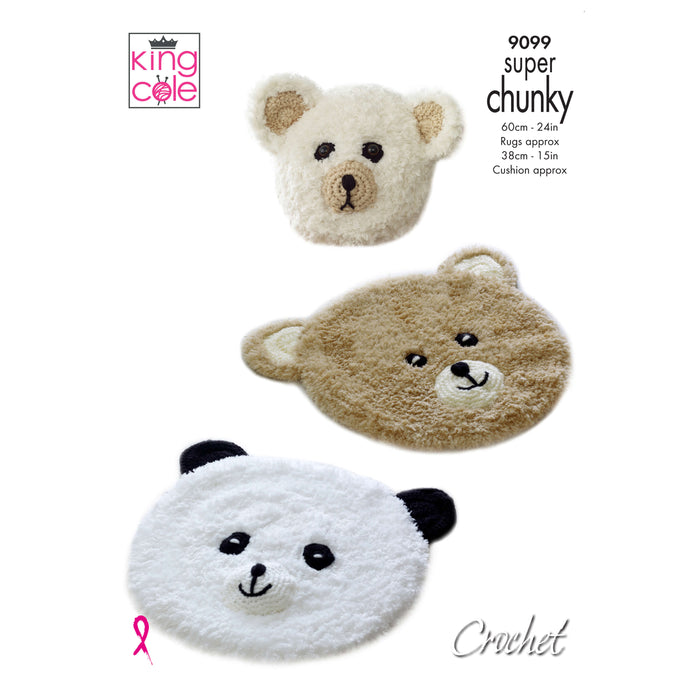 King Cole - Crochet Pattern #9099 Teddy & Panda Rugs With Cushion in Tufty & Big Value Super Chunky