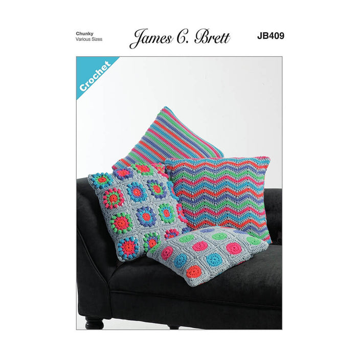 James C Brett - Crochet Pattern #JB409 - Cushions in Noodles Chunky