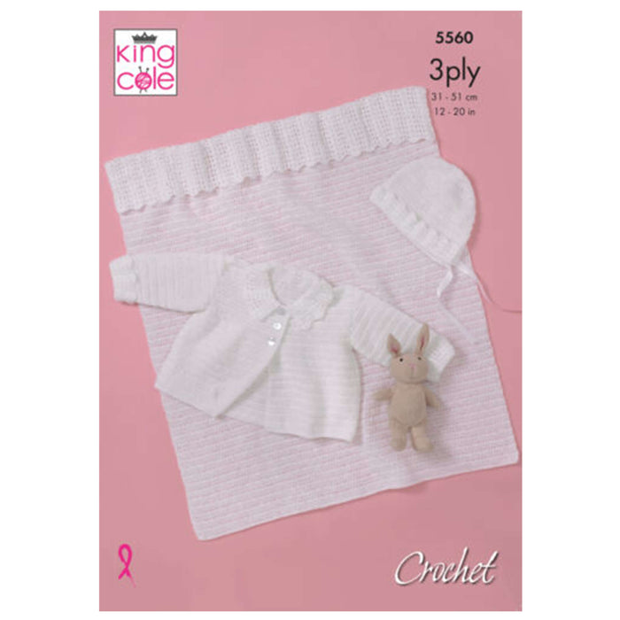 King Cole - Crochet Pattern #5560 Jacket, Bonnet & Blanket in Big Value Baby 3 ply