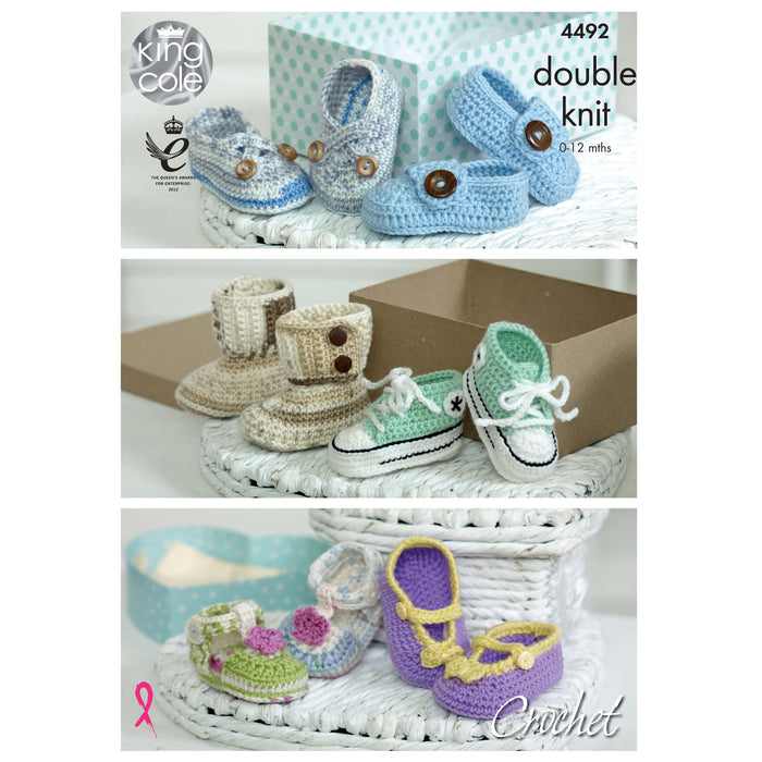 King Cole - Crochet Pattern #4492 - Baby Shoes in Cherish DK