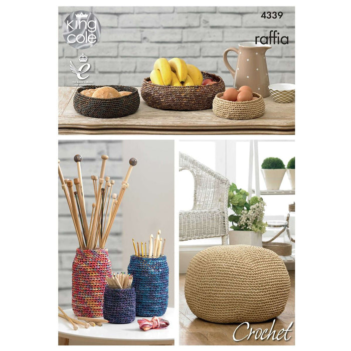 King Cole - Crochet Pattern #4339 - Storage Bowls, Jar Covers & Pouffe in Raffia