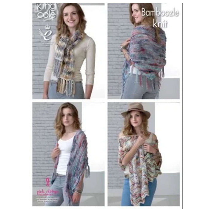 King Cole - Knitting Pattern #4390 - Shawls & Scarves in Bamboozzle