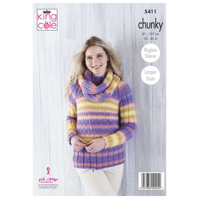 King Cole - Knitting Pattern #5411 - Sweater & Cowl, Hat, Scarf & Mittens in Riot Chunky
