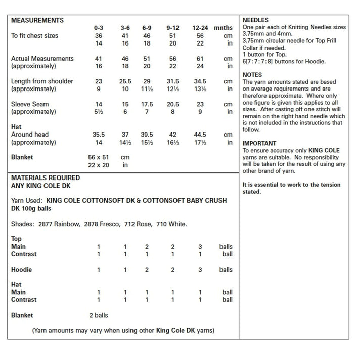 King Cole - Knitting Pattern #5632 - Baby Set in Cottonsoft & Cottonsoft Crush DK