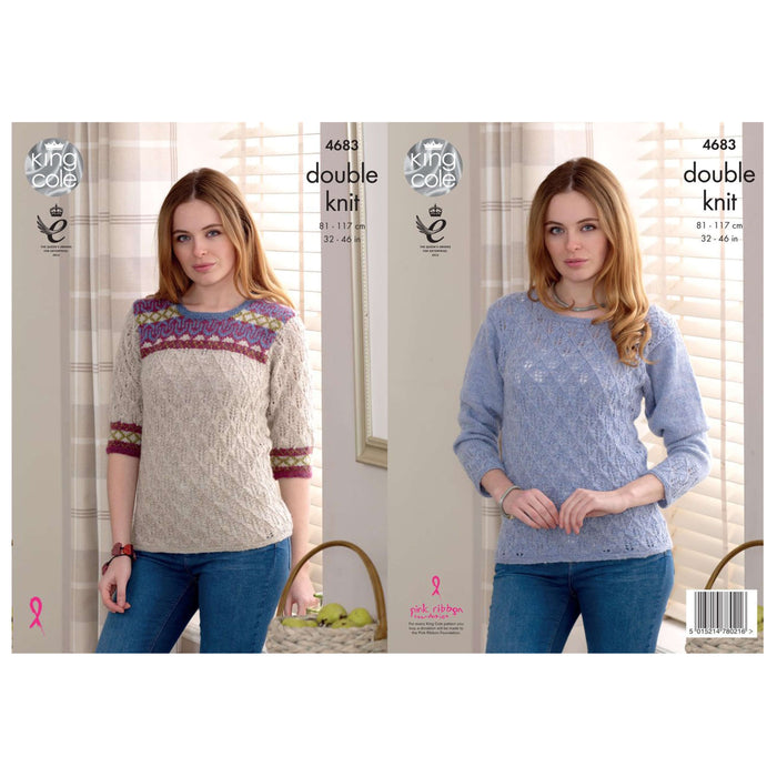 King Cole - Knitting Pattern #4683- Lace & Fairisle Sweater in Panache DK