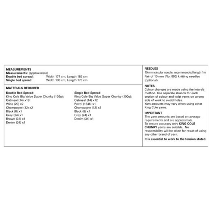 King Cole - Knitting Pattern #4323 Camper Van Bed Throws in Big Value Super Chunky