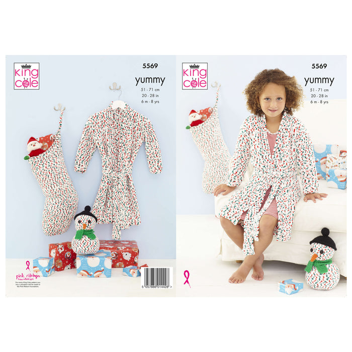 King Cole - Knitting Pattern #5569- Dressing Gown, Snowman & Stocking in Yummy Chunky