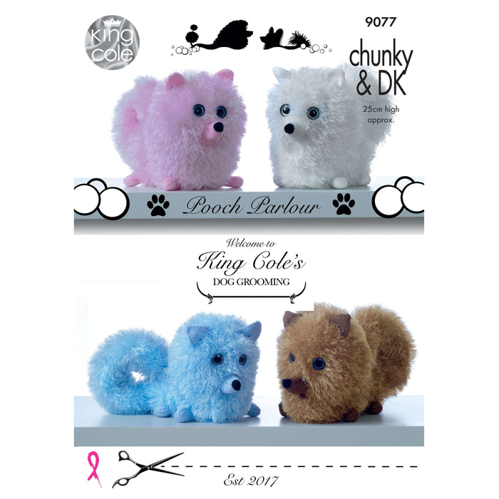 King Cole - Knitting Pattern #9077 - Pomeranian Dogs in Tinsel Chunky & Dollymix DK