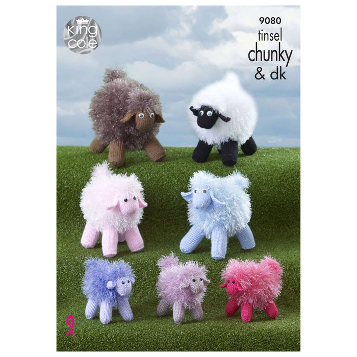 King Cole - Knitting Pattern #9080 - Sheep in Tinsel Chunky & DK yarn