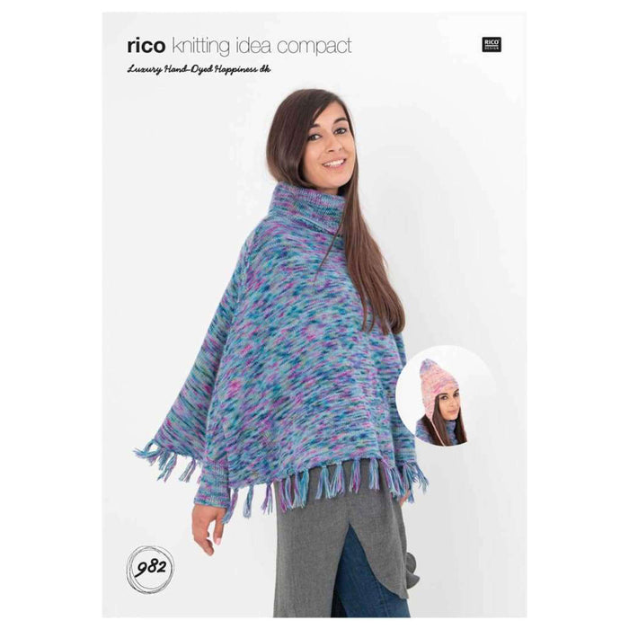 Rico - Knitting Pattern #982 - Poncho & Hat in Luxury Hand Dyed Happiness DK