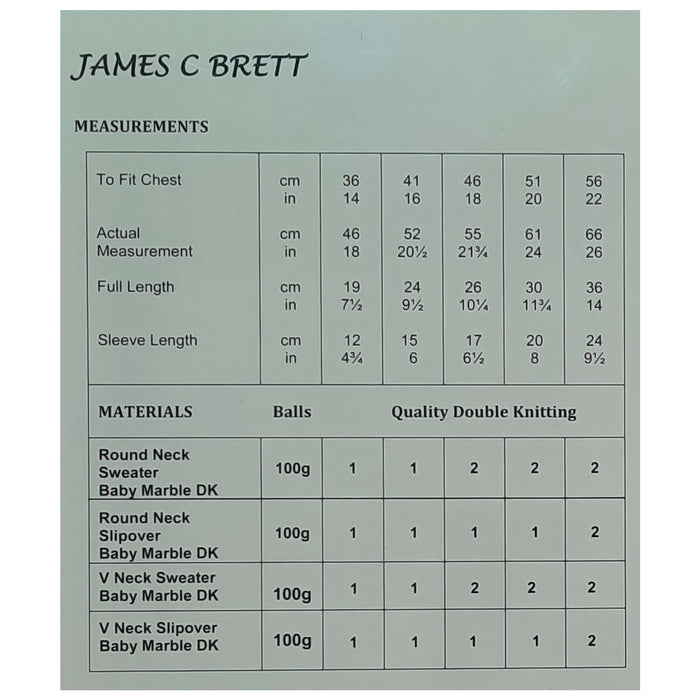 James C Brett- Knitting Pattern #JB284- Sweaters & Slipovers in Marble DK