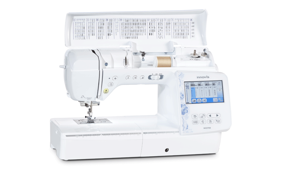 Brother Innov-is NV2700 with lid open showing bobbin winder