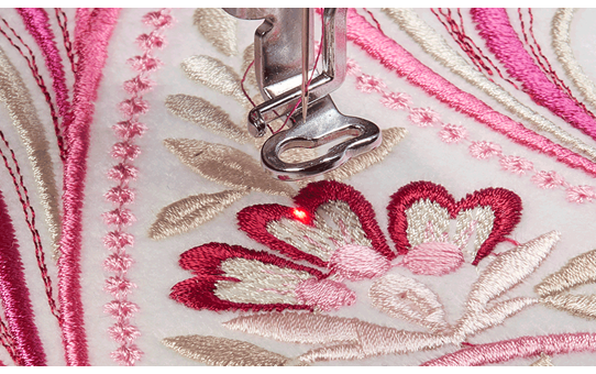 Brother Innov-is V3LE LED needle pointer stitching a floral embroidery design