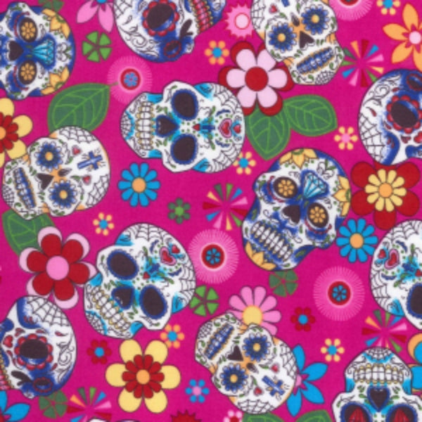 Poplin Cotton Print - Skeletons on Cerise Pink - Designed by "Rose & Hubble" - 112cm/44"