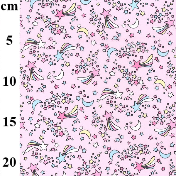 Poplin Cotton Print - Shooting Stars on Pink - Designed by "Rose & Hubble" - 112cm/44"