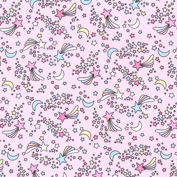 Poplin Cotton Print - Shooting Stars on Pink - Designed by "Rose & Hubble" - 112cm/44"