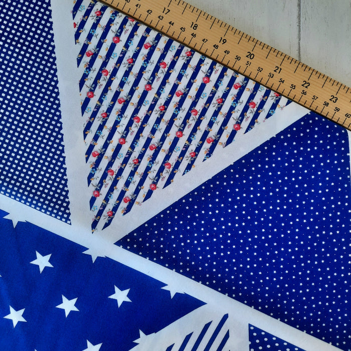 Cotton Poplin Print 112cm - Blue Pre shaped bunting panels Rose & Hubble