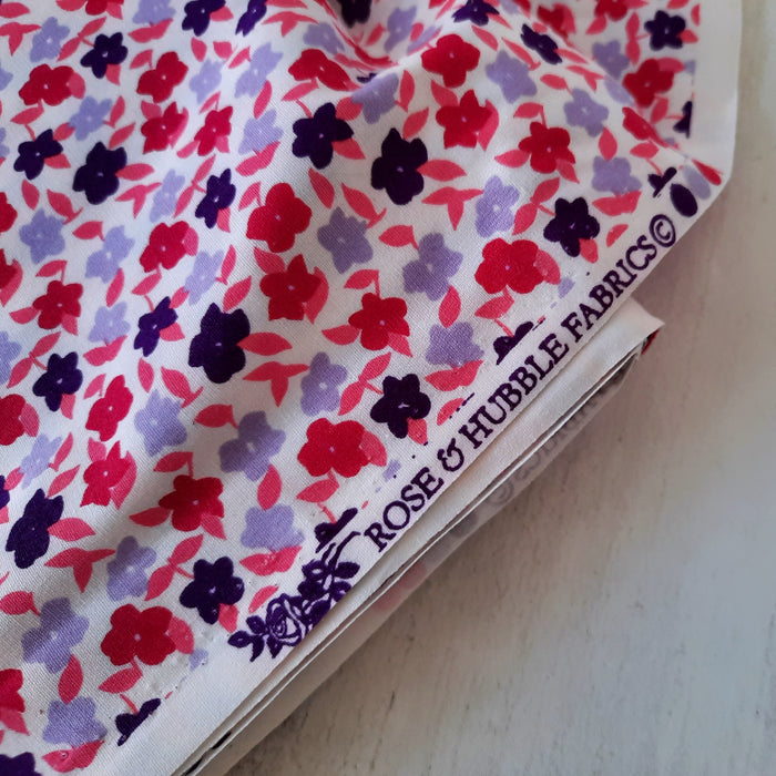 Cotton Poplin Print 112cm - Smal Cerise Pink, Purple & Lilac flowers Rose & Hubble