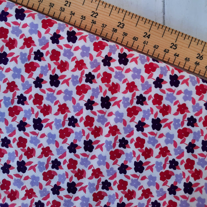 Cotton Poplin Print 112cm - Smal Cerise Pink, Purple & Lilac flowers Rose & Hubble