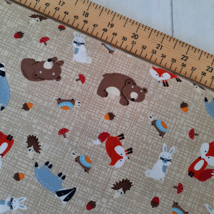 Cotton Poplin Print 112cm - Forest animals on Tan Rose & Hubble