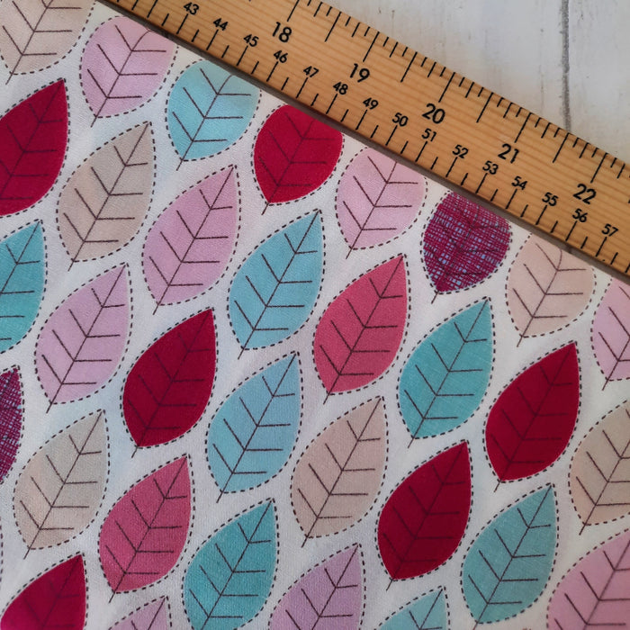 Cotton Poplin Print 112cm - Mint/Pink/Cream leaves on WhiteRose & Hubble