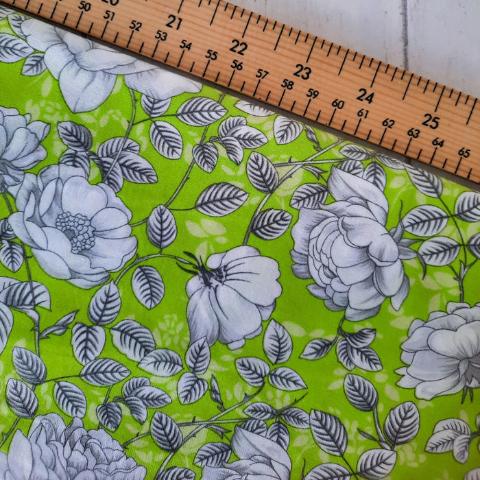 Cotton Poplin Print 112cm - Medium White roses on bright green Rose & Hubble