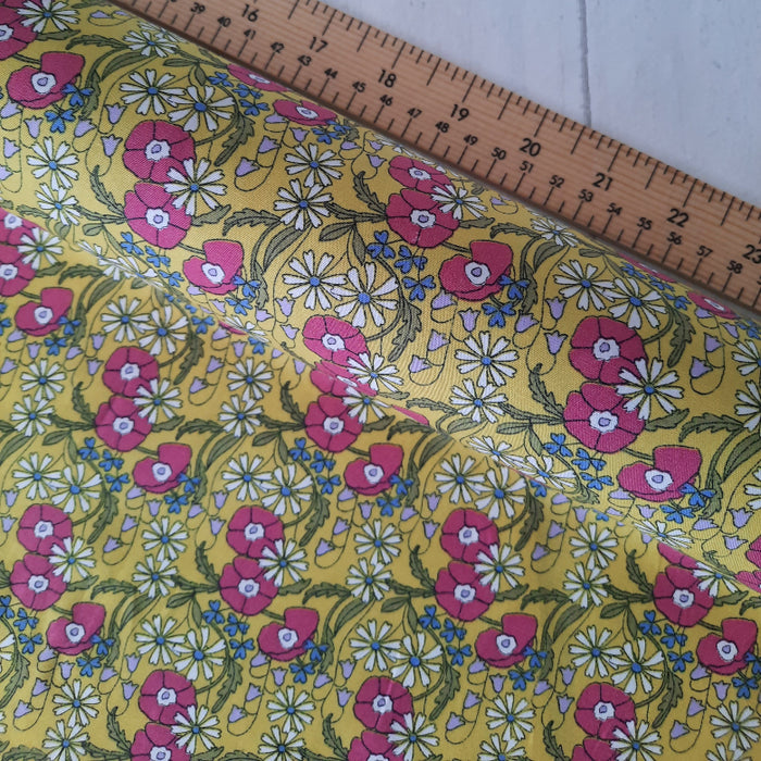 Cotton Poplin Print 112cm -  Rose & Hubble Ochre mix flower