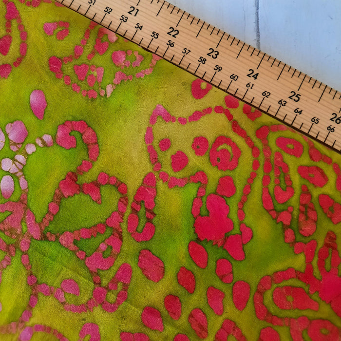 Cotton Poplin Print 150cm - Abstract Pink on acid Green Batik