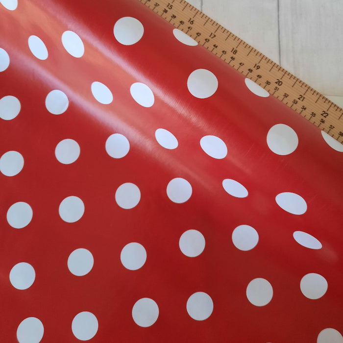 Oil Cloth - White Polka Dots on Red -  135cm