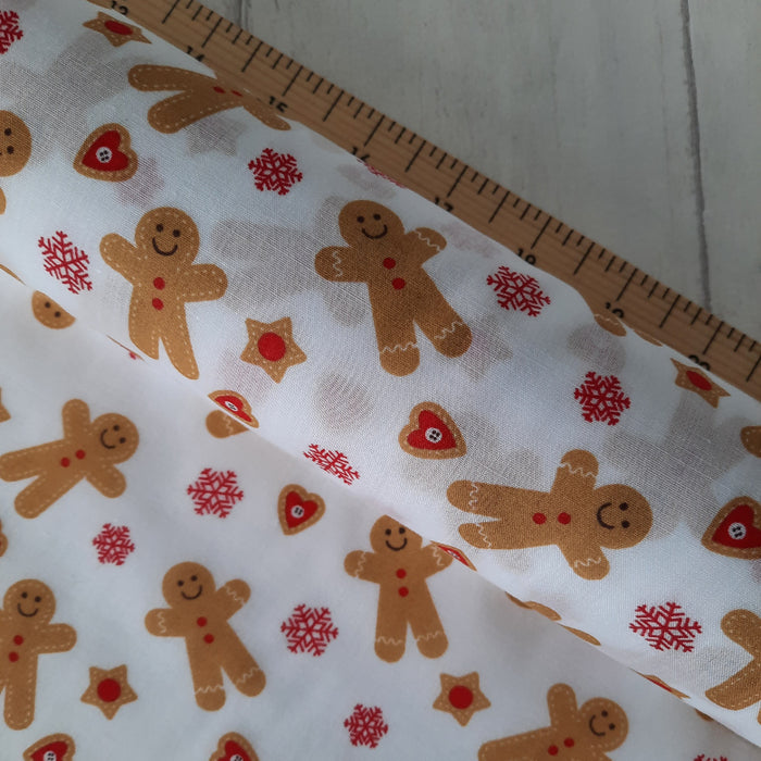 Polycotton Gingham 112cm - Gingerbread on White