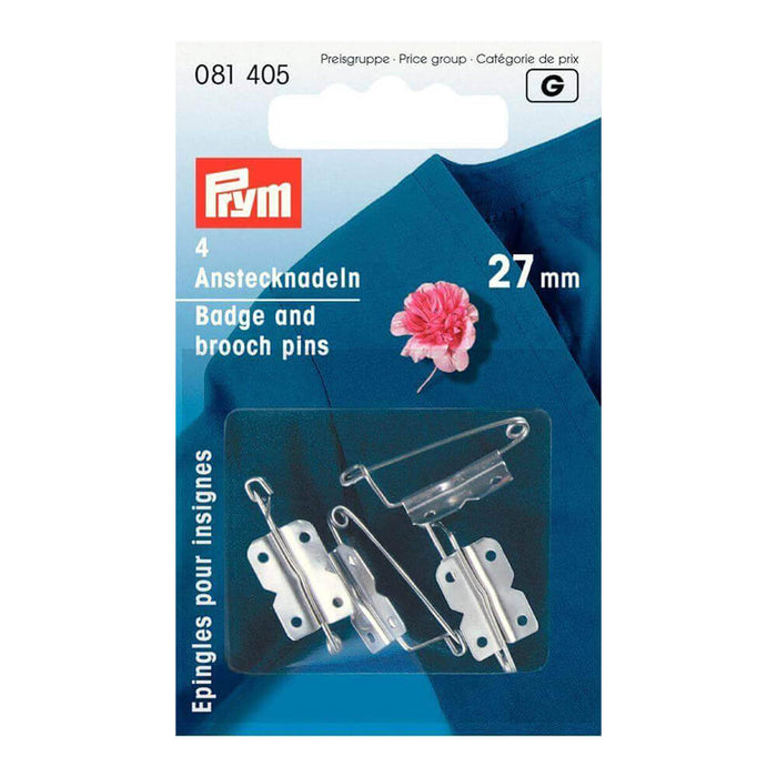 Prym - Badge and brooch pins x4 - 27mm Silver 081 405