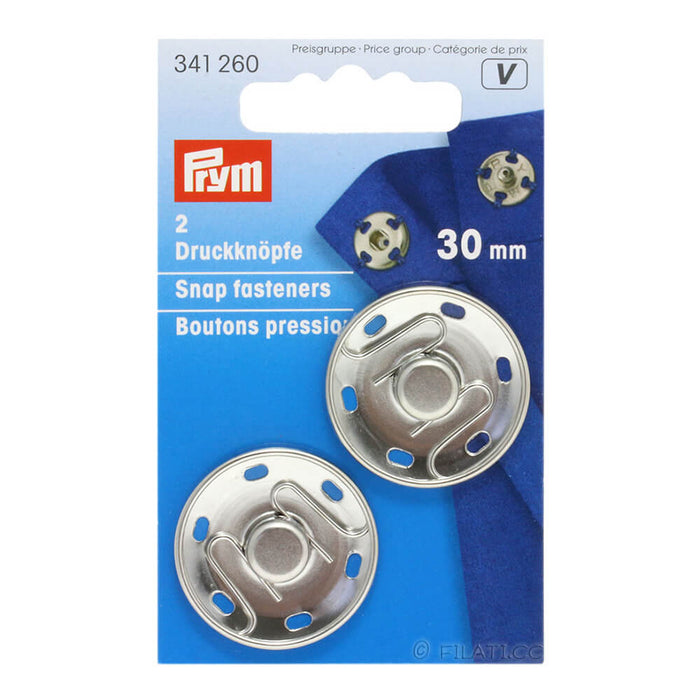 Prym - Snap Fasteners x2 - 30mm - Silver 341 260